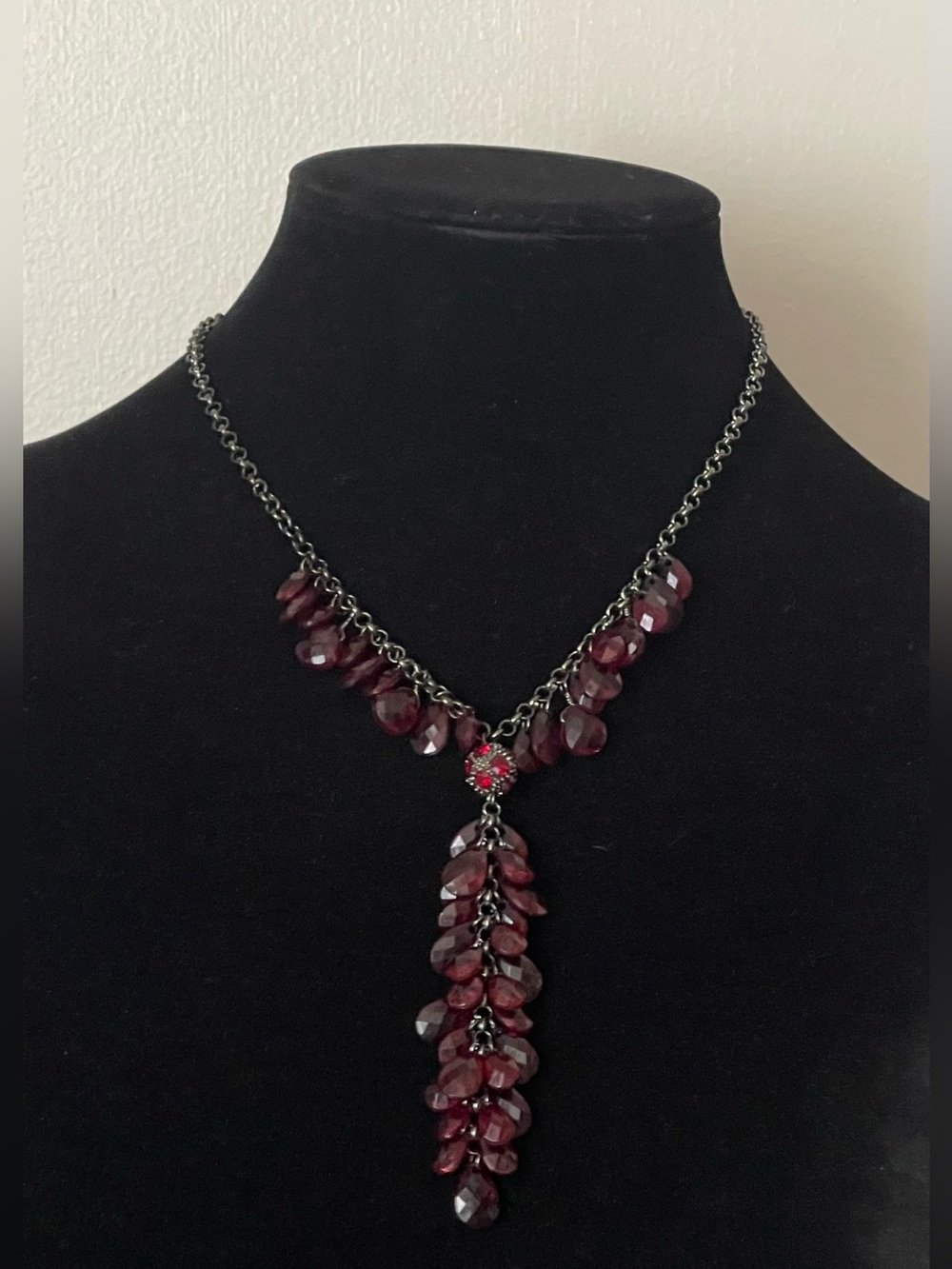 Robert Rose Deep Garnet Bead Tassel Necklace